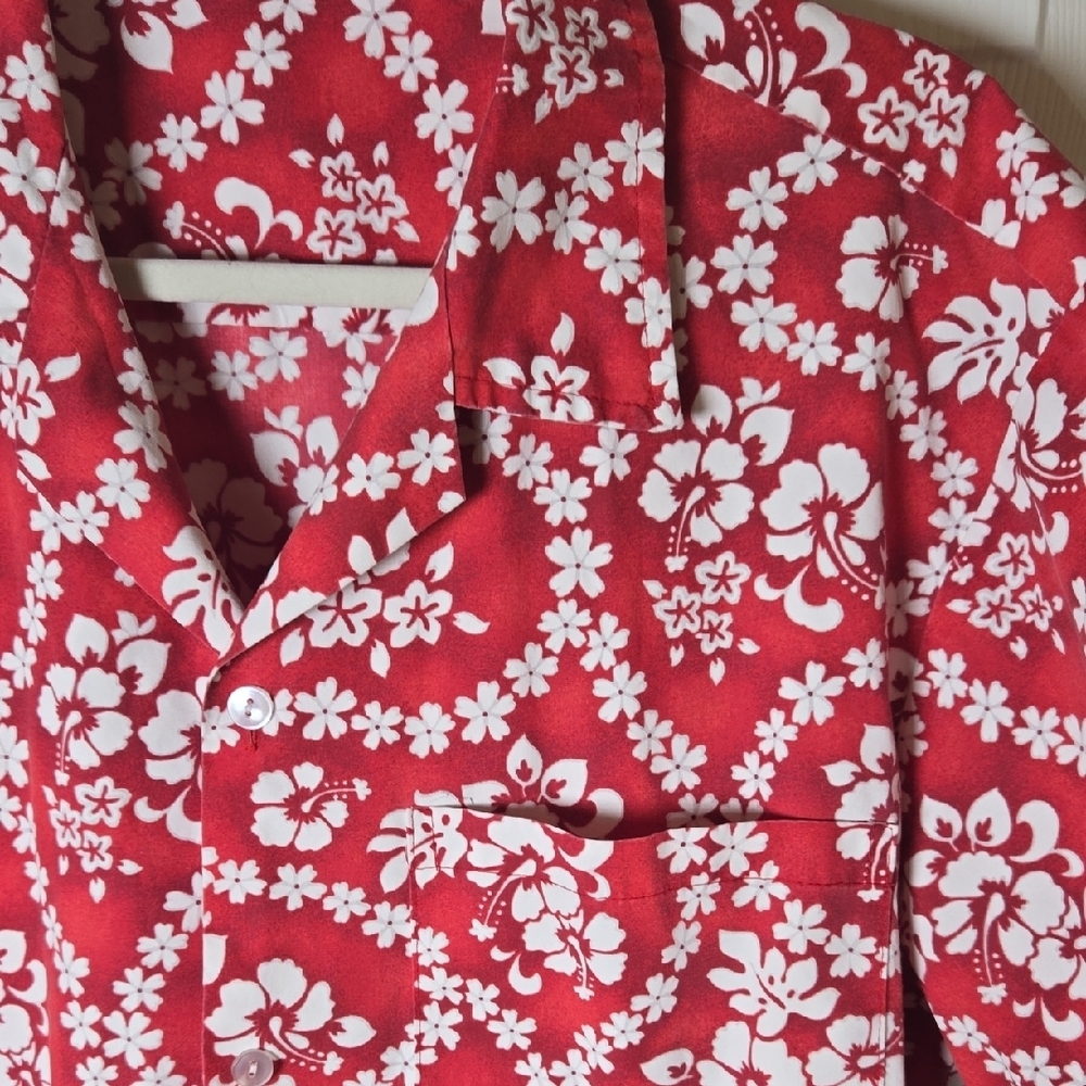 Source Unknown Lg Vtg Red & White HAWAIIAN SHIRT 🌸 LAZY DAYS BEACH OR BBQ VIBES - Picture 5 of 9